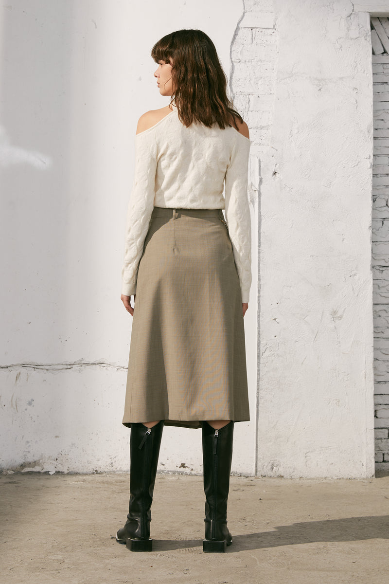 Half-length Khaki Wool Irregular Petal Hem Skirt