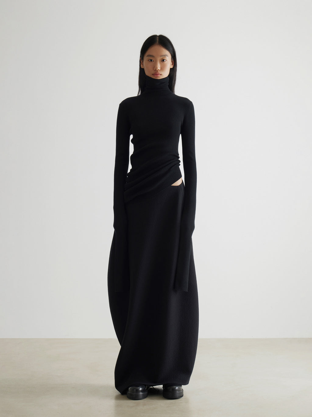 Geometric Arch High-Neck Wool Sweater
