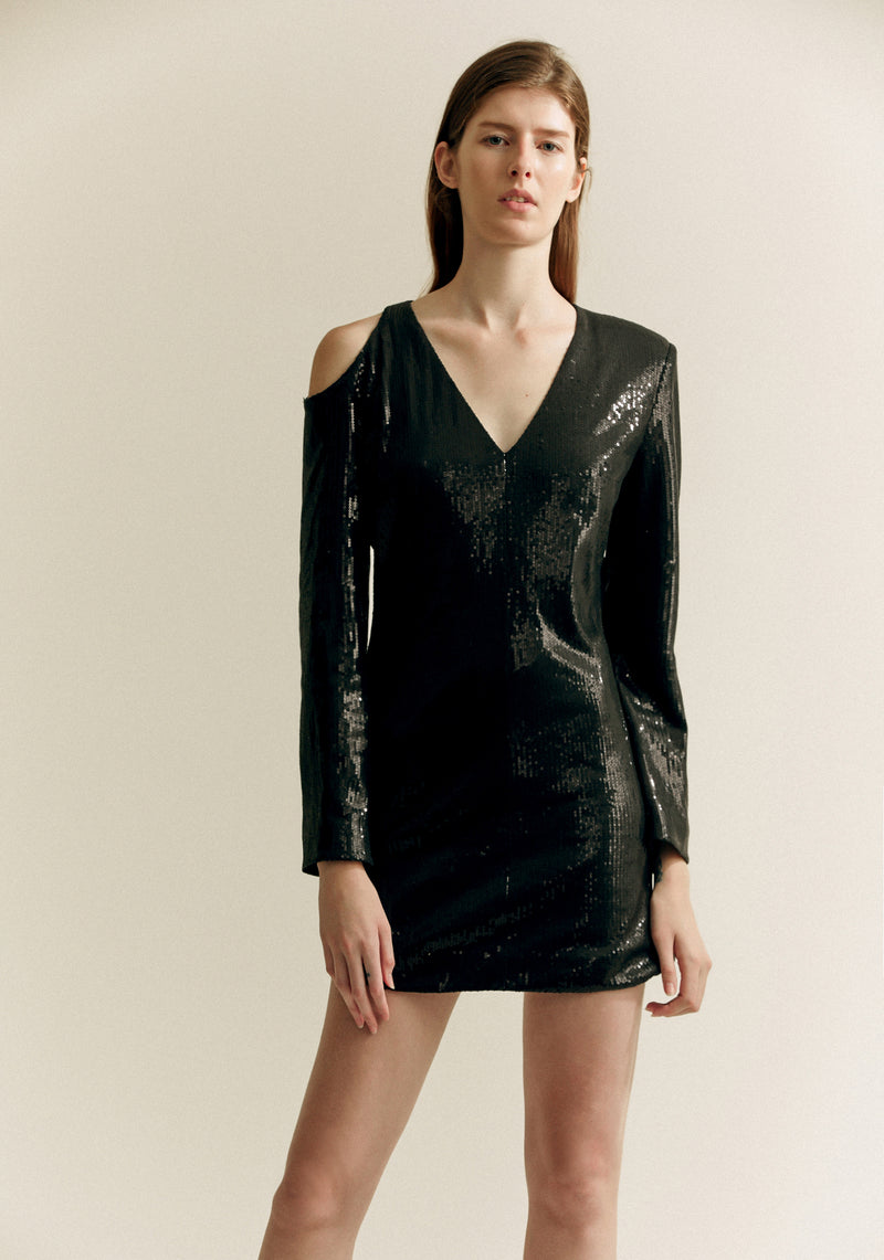 Black Sequined Cutout Dress
