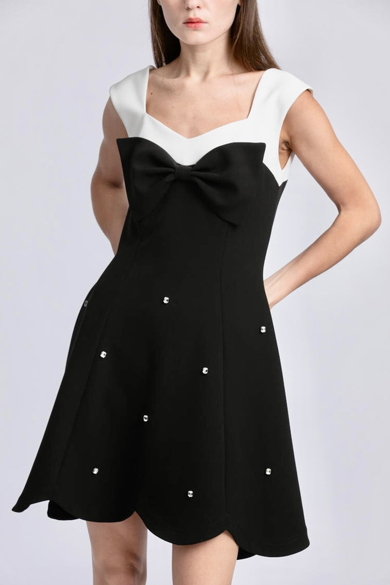 Black And White Patchwork Bow Dress