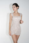 Square Neck Pleated Sequin Dress