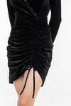 Black Velvet Hem Drawstring Dress