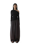 Asymmetric Pleated Piped Maxi Skirt