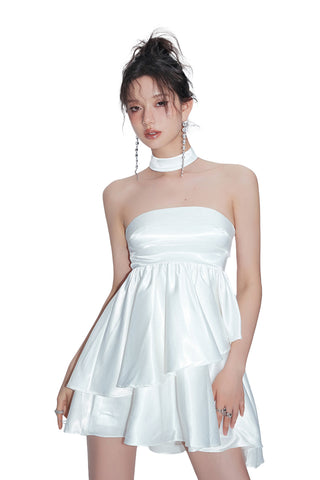 Slanted Shoulder Cutout Light Dress