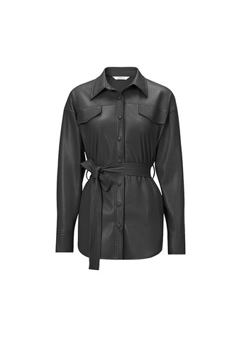 Black Leather Pocket Coat