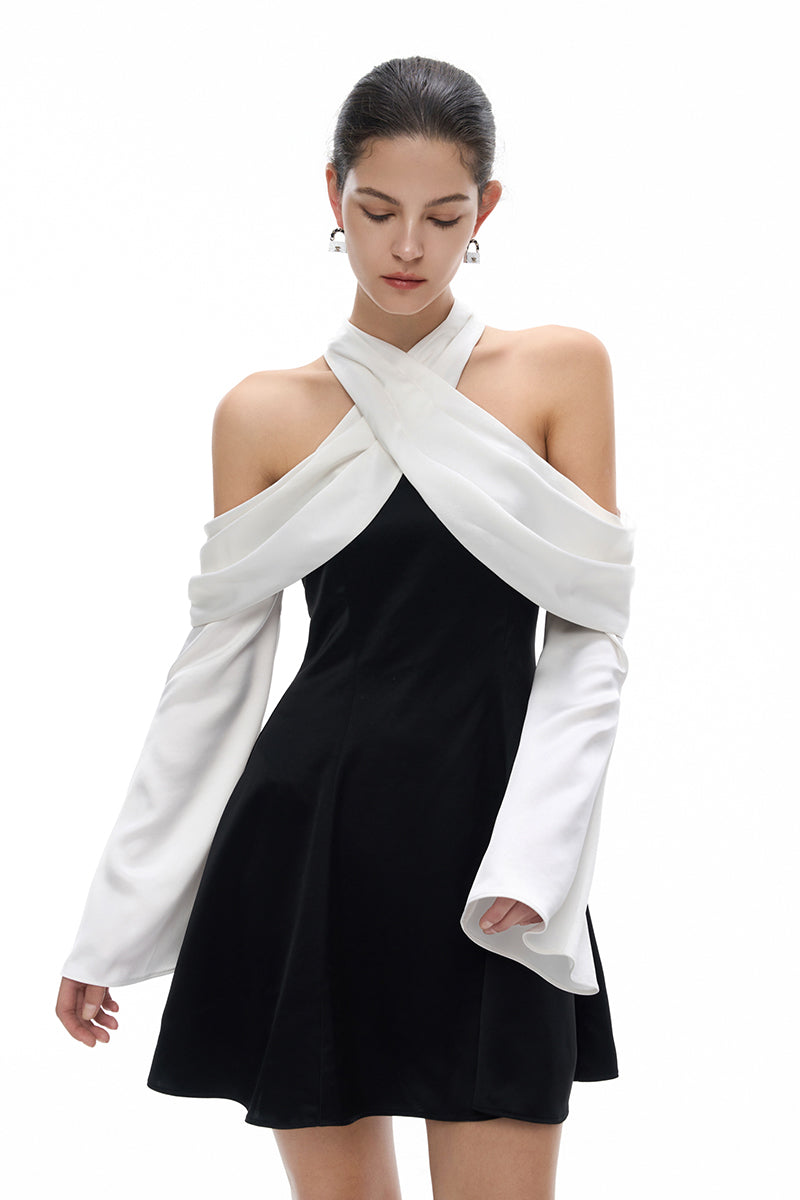 Off-the-shoulder Halterneck Paneled Dress