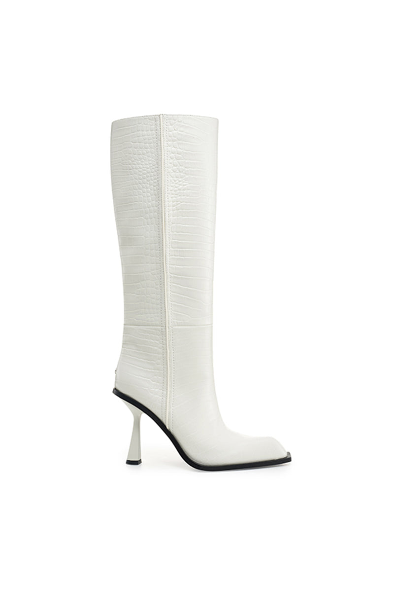 Crocodile-print High-heeled Boots