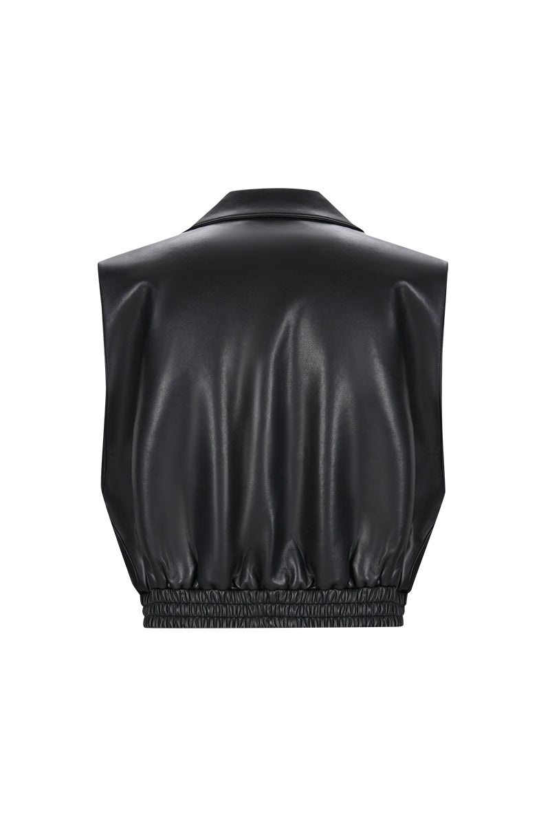 Eco-friendly Leather Silhouette Black Vest