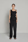 Asymmetric Strap Swing Collar Drawstring Top