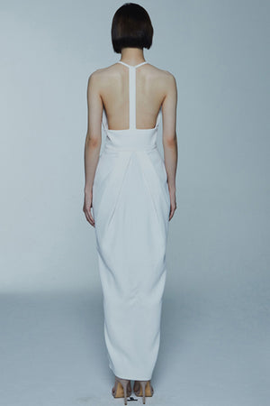 White Deep V-neck Long Dress