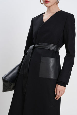 Black Leather Pocket Coat