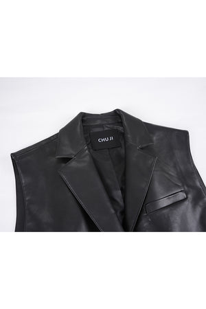 Eco-friendly Leather Silhouette Black Vest