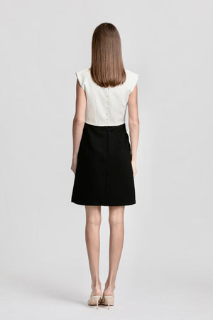 Black And White Stitching V-neck Bow Dress