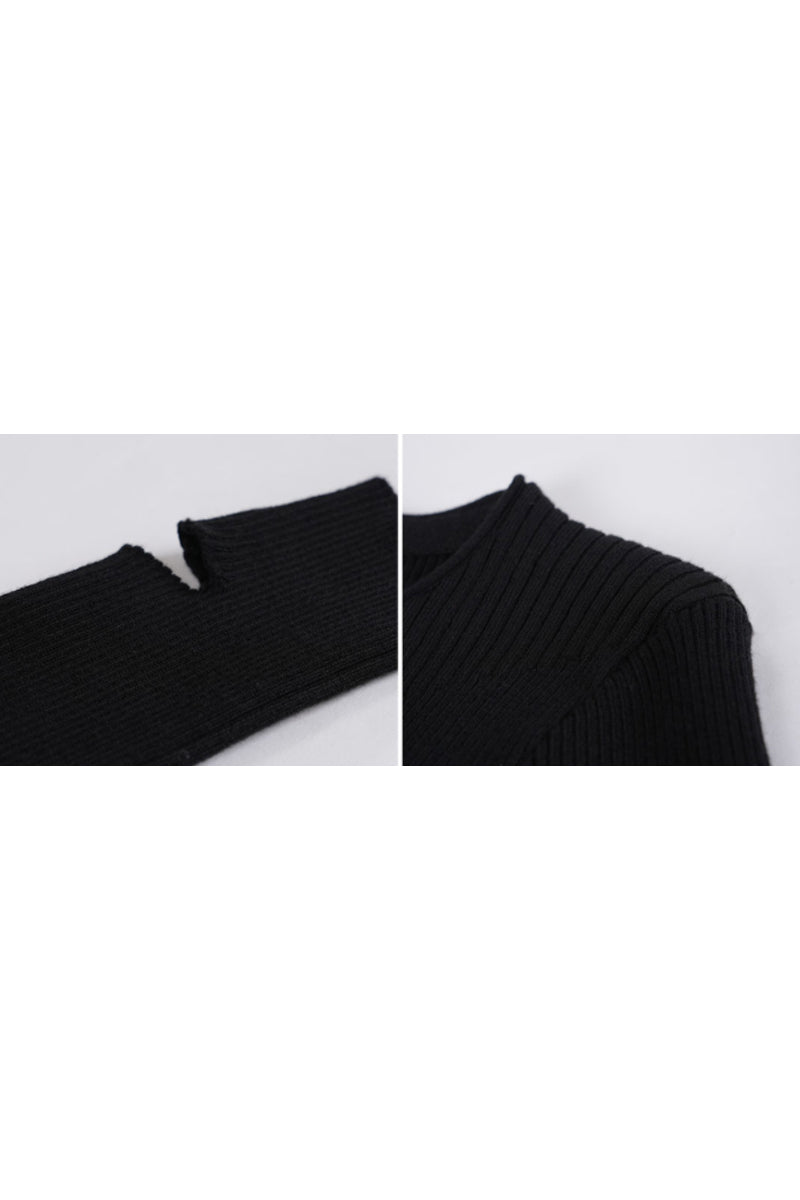Black Kinked Lace-up Knitted Sweater