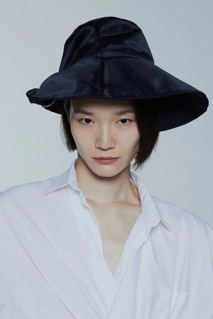 Folded Large-Brimmed Leather Sun Hat