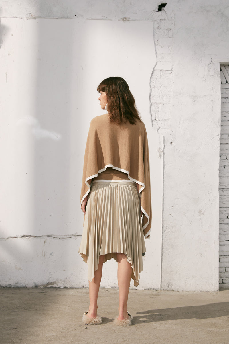 Khaki High-Waisted Pleated Skirt