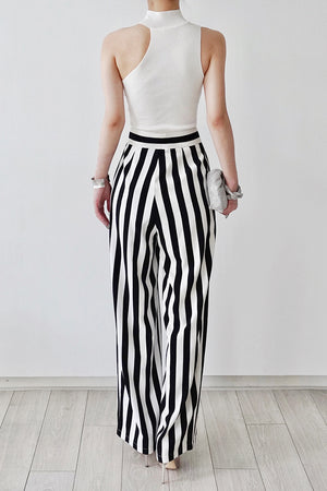 Black And White Striped Wide-leg Pants