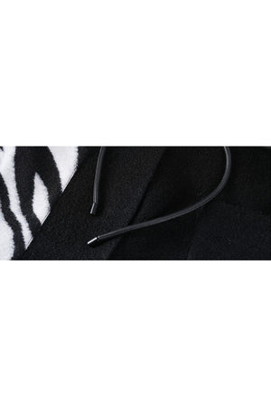 Black V-neck Patchwork Zebra Coat