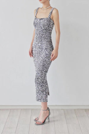 Silver-toned Slip Sequin Dress