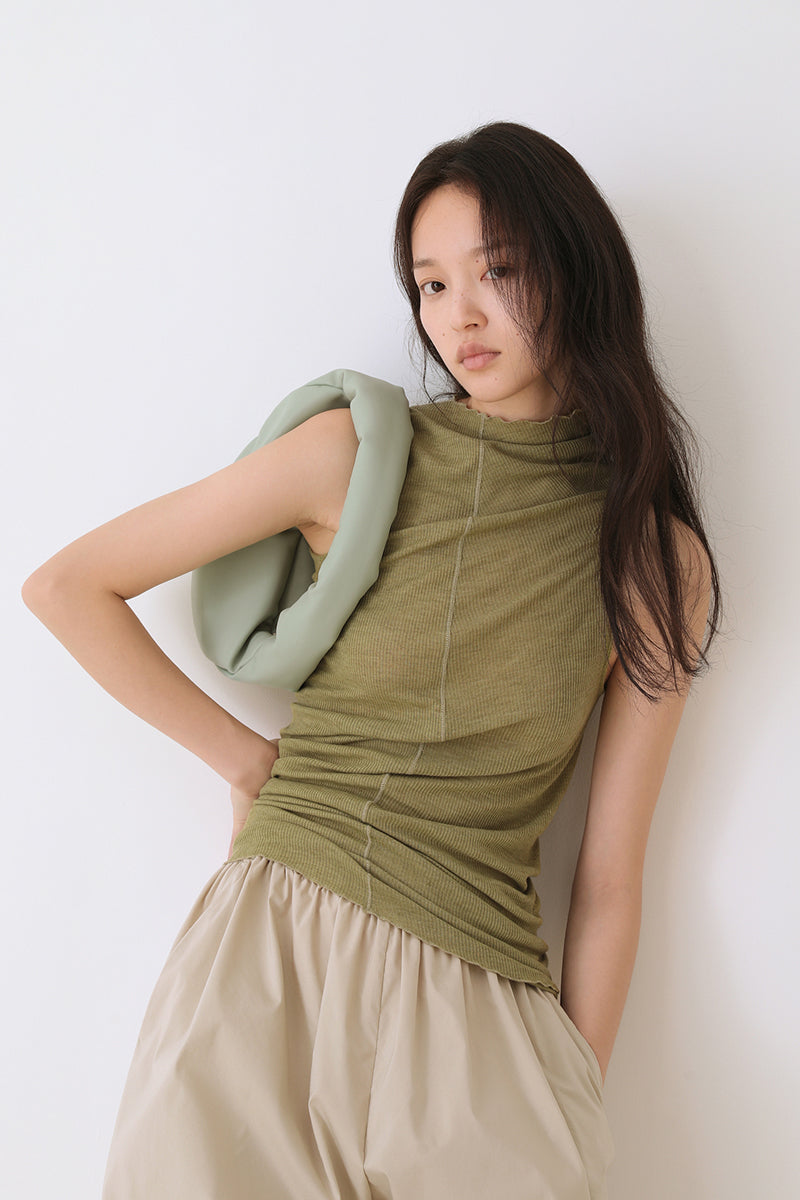 Asymmetric Vest With Fungus Edge And Outer Stitching