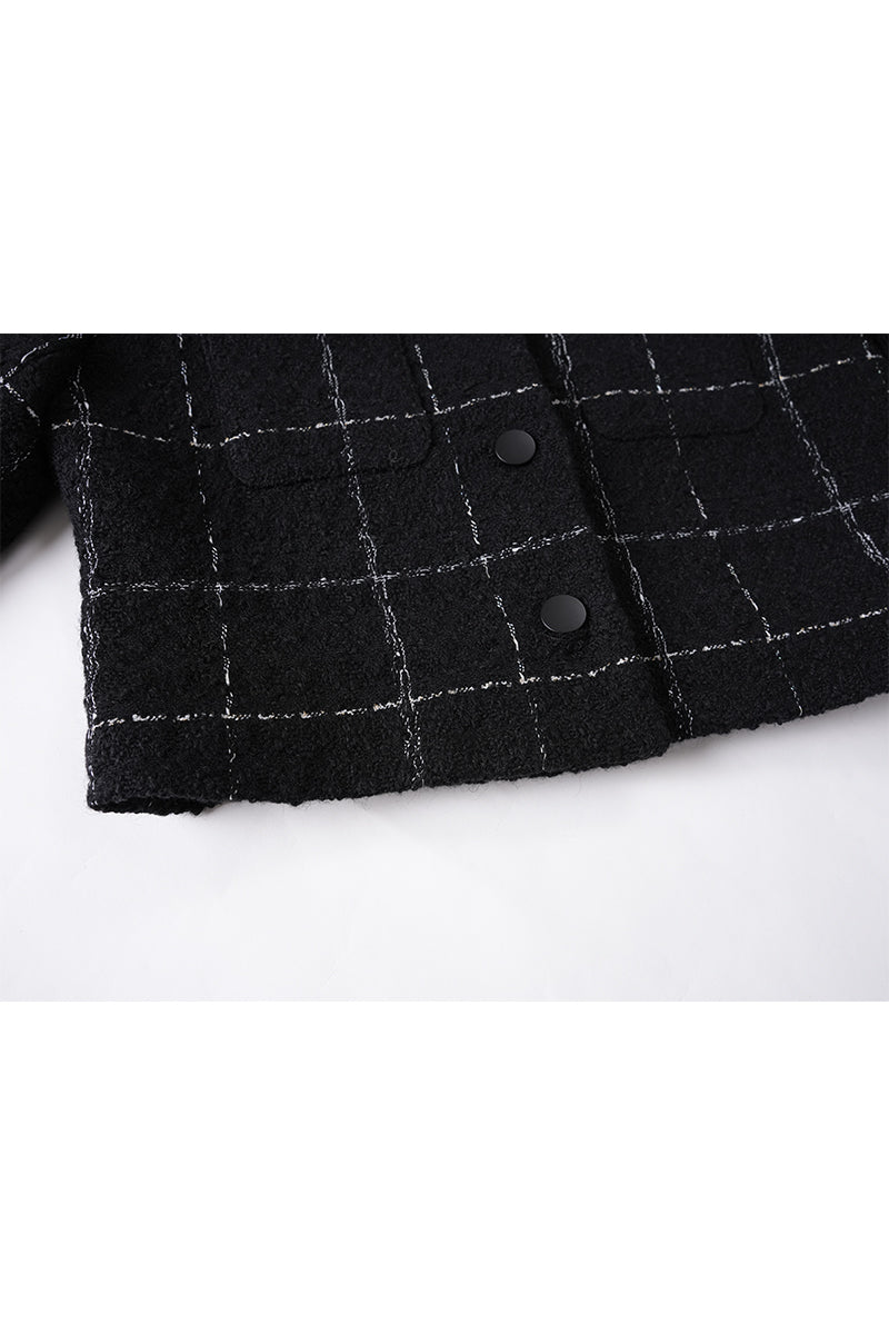 Black Check Wool Coat