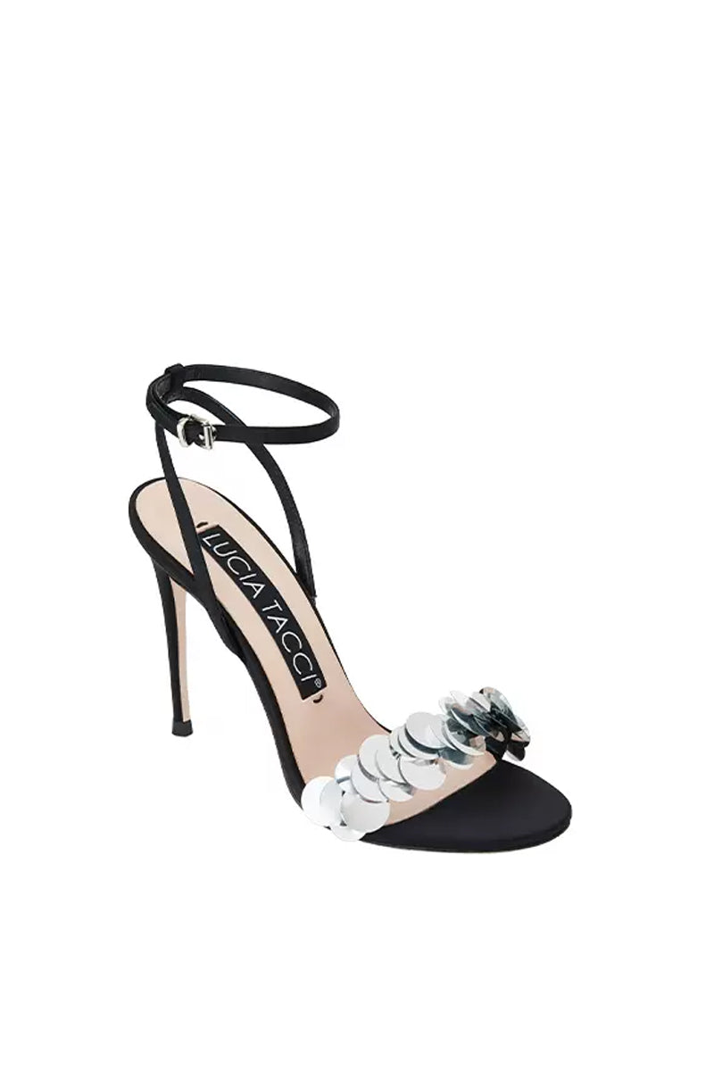 Black Satin High-heeled Sandals