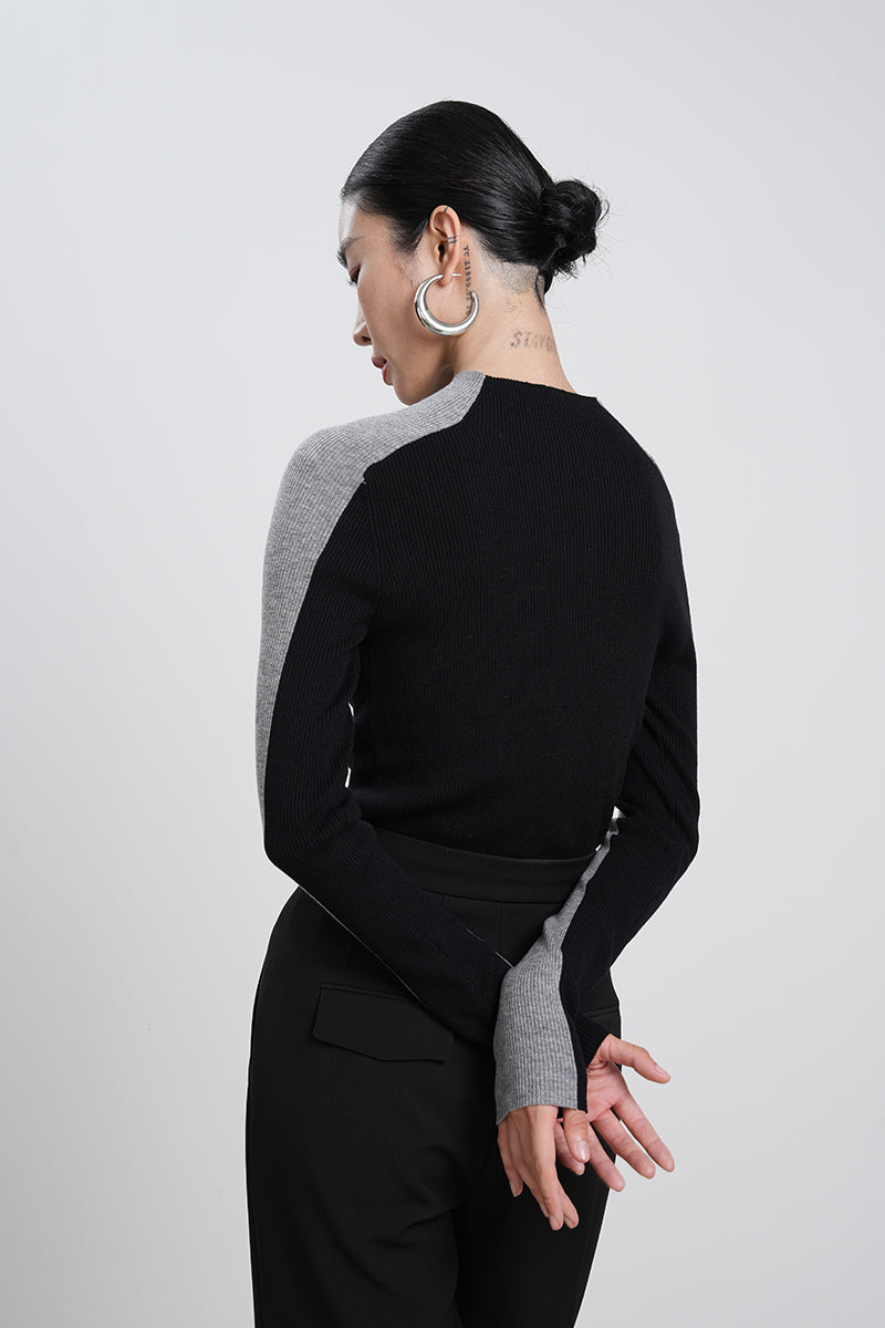 Gray Black Half-turtleneck Sweater