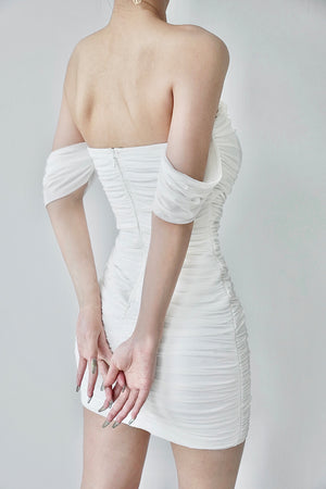 可拆袖白色連衣裙