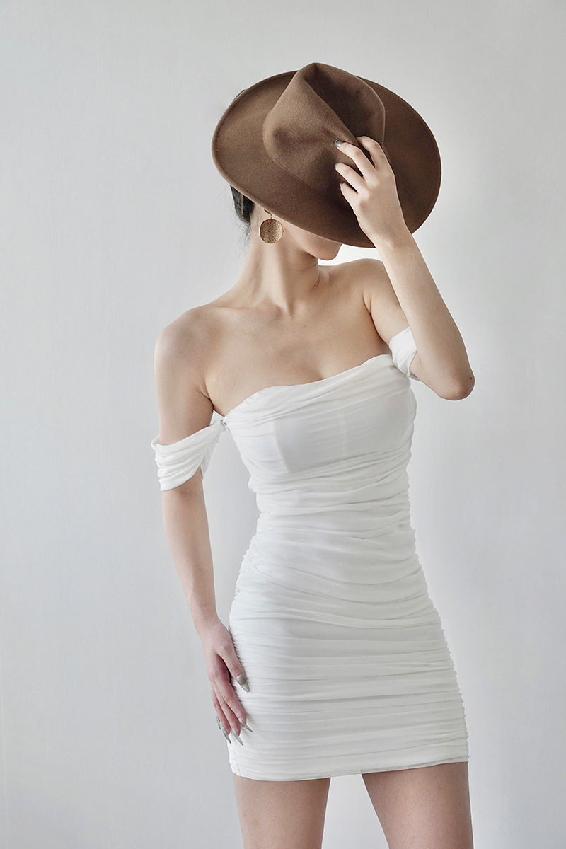 可拆袖白色連衣裙