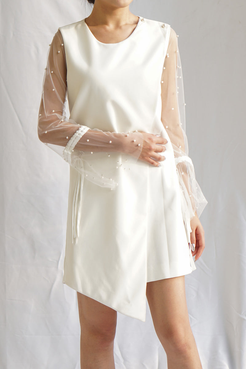 白色珍珠巴里紗連衣裙