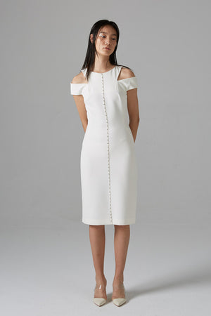 White Strapless Rhinestone Slim Dress