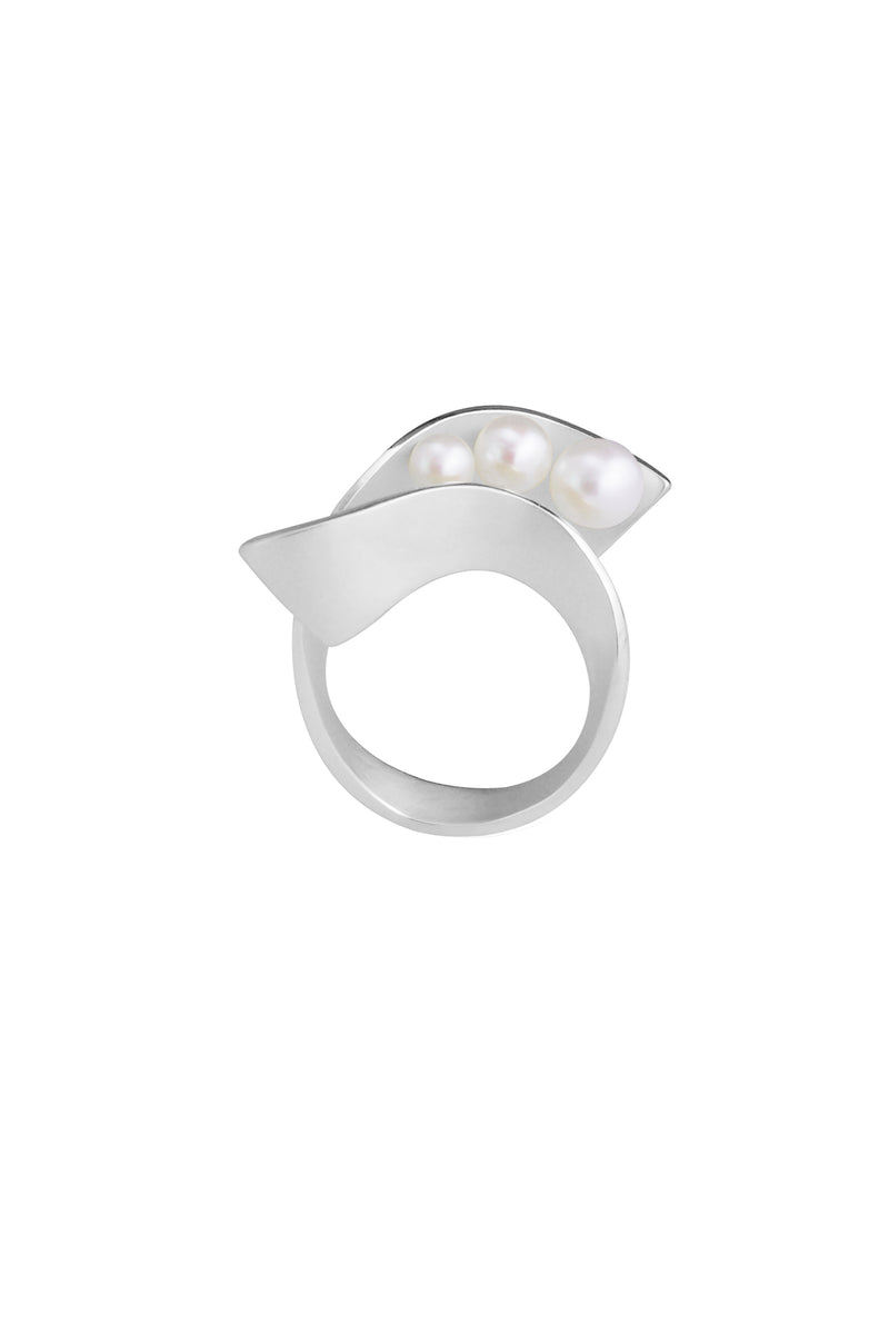 Silver Pearl Spiral Ring