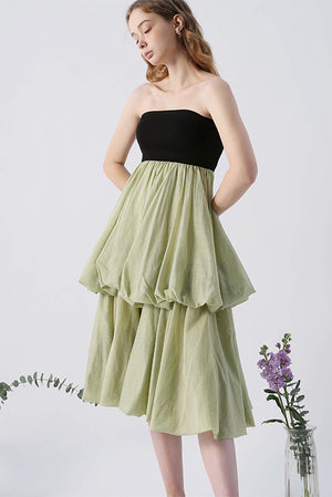 Green Silk Tube Top Bubble Dress