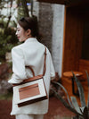 Small Handle Canvas and Leather Flap Bag